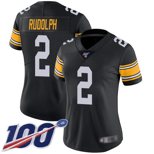 Women Pittsburgh Steelers Football #2 Limited Black Mason Rudolph Alternate 100th Season Vapor Untouchable Nike NFL Jersey->women nfl jersey->Women Jersey